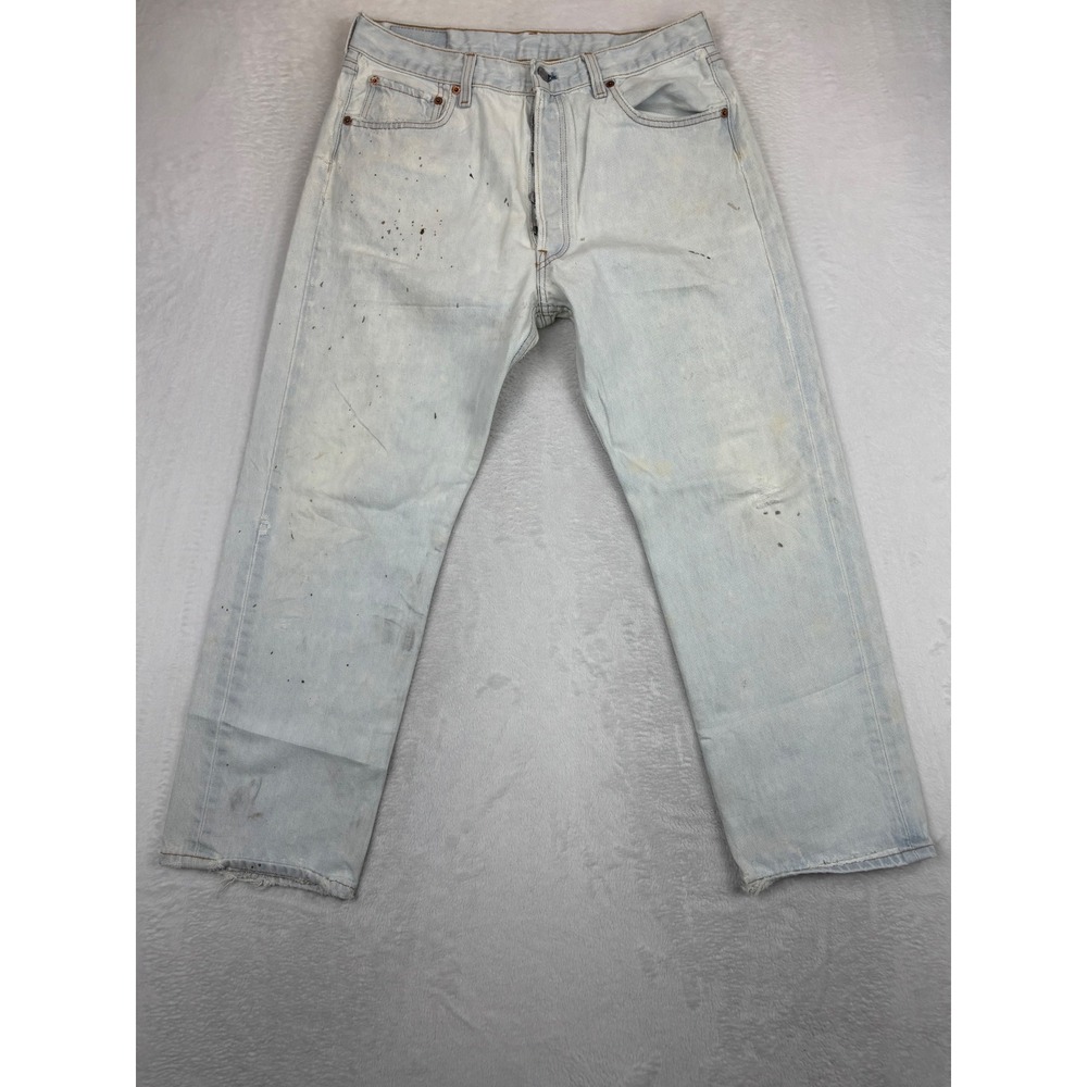 Vintage Levis 501 Men's 36x30 USA Made White Light Wash Distressed Grunge Jeans